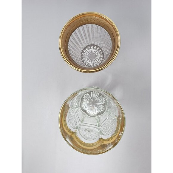 2 Vintage Gold Rimmed Pressed Glass Tumblers Mid Century Modern - Picture 3 of 10